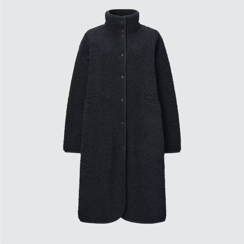 Uniqlo long fleece coat with turtleneck collar black